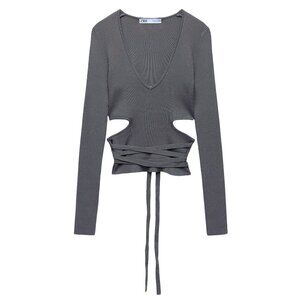 Zara CUT OUT KNIT TOP in Charcoal Grey